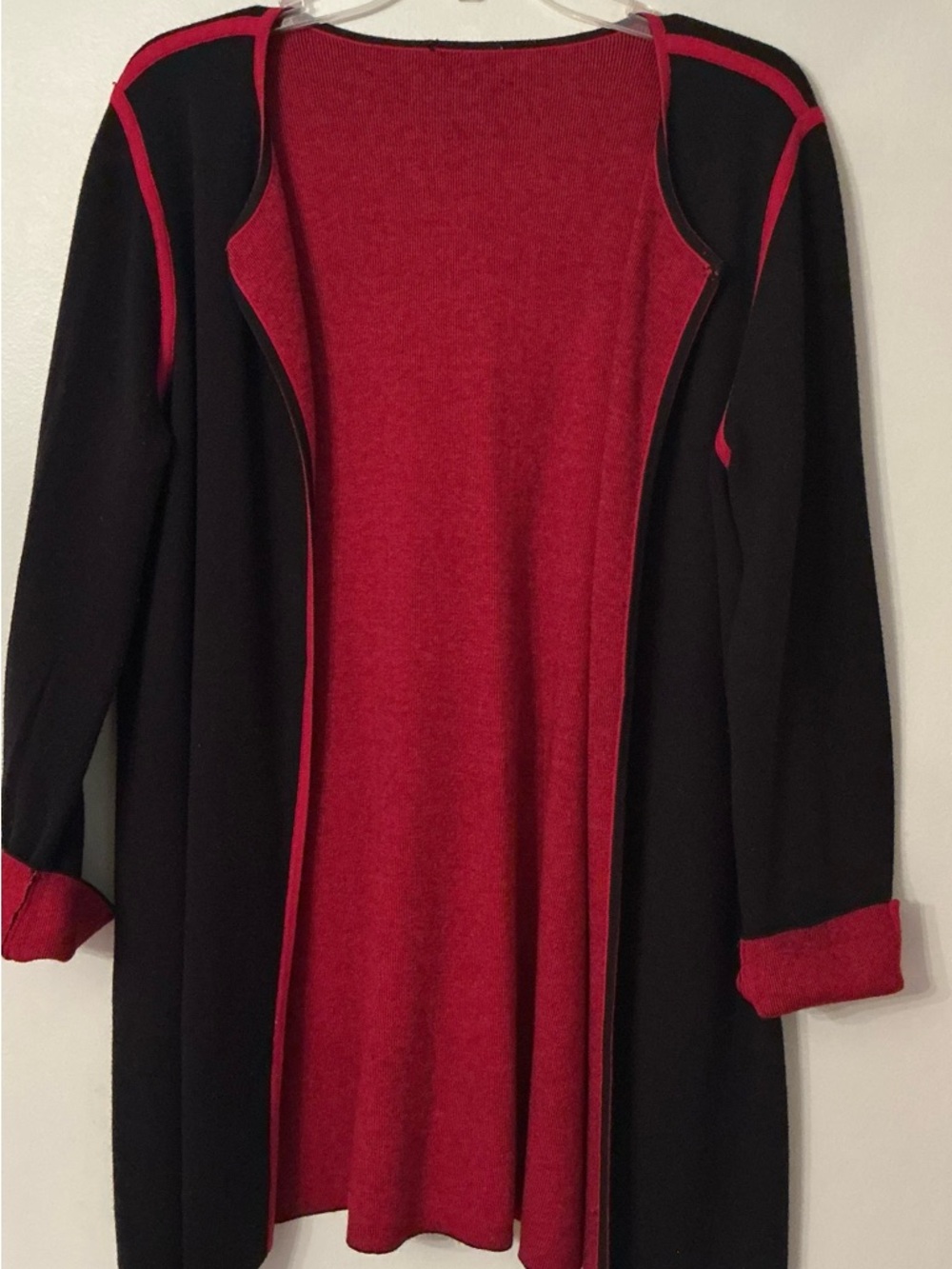 Chico's Black Cardigan with Red Interior and Trim